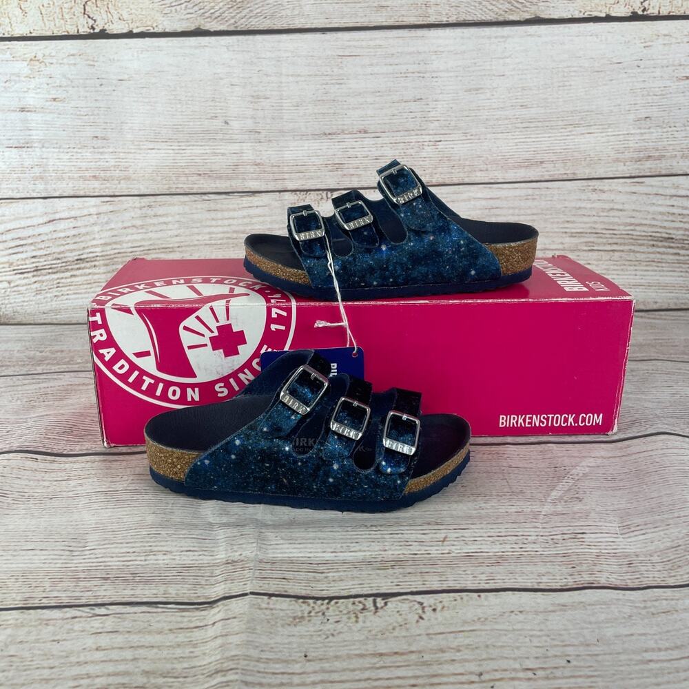 Birkenstock Florida Kids UK 8.5 US 8 Narrow Velvet Milky Way Triple Strap Sandal